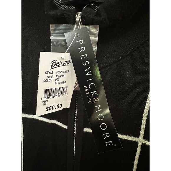 Preswick & Moore Black & White Petite Small/Medium Zipper Sweater Shawl NEW - Picture 5 of 6